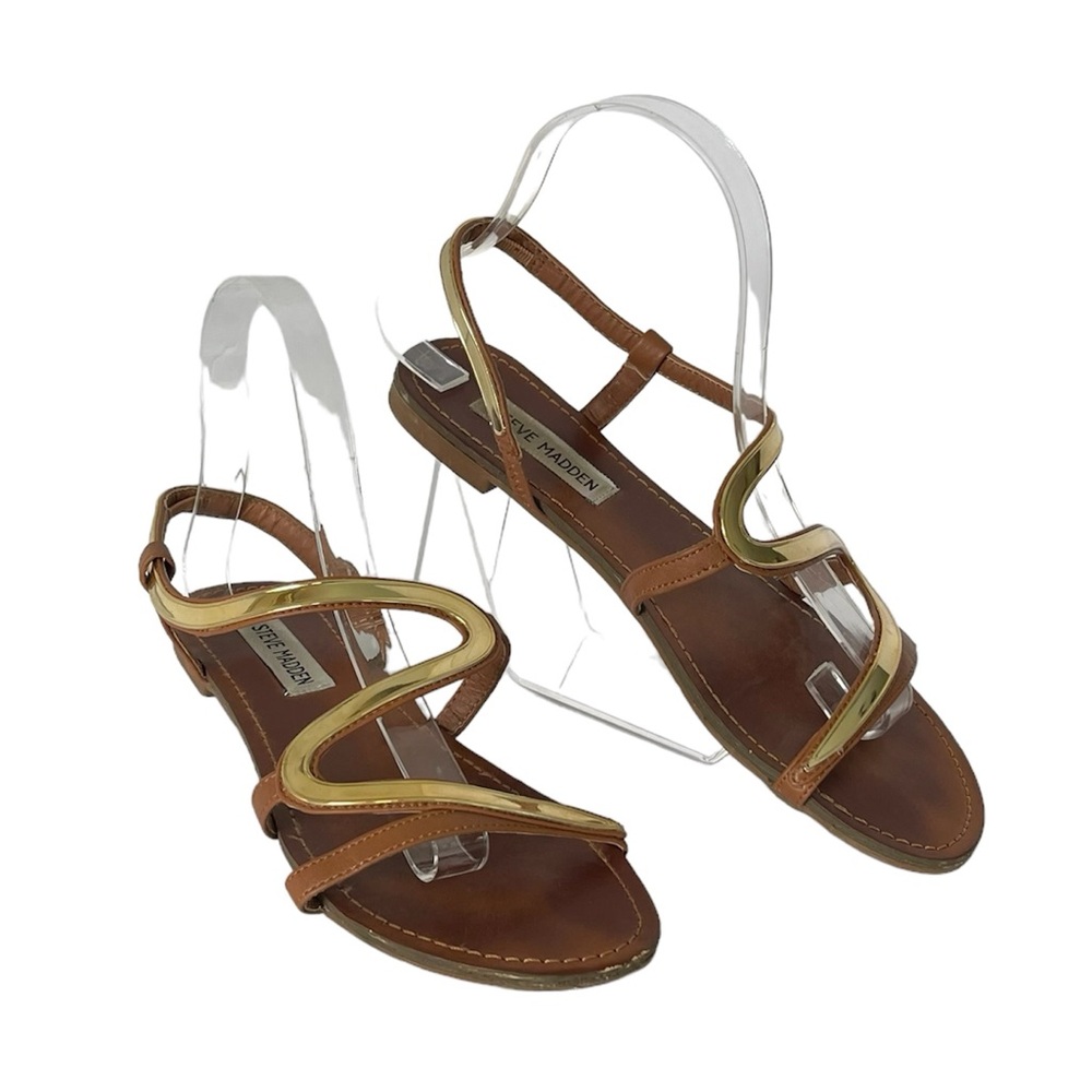 Steve Madden Barth sandals women’s 7.5 brown with gold metallic detail Like New
